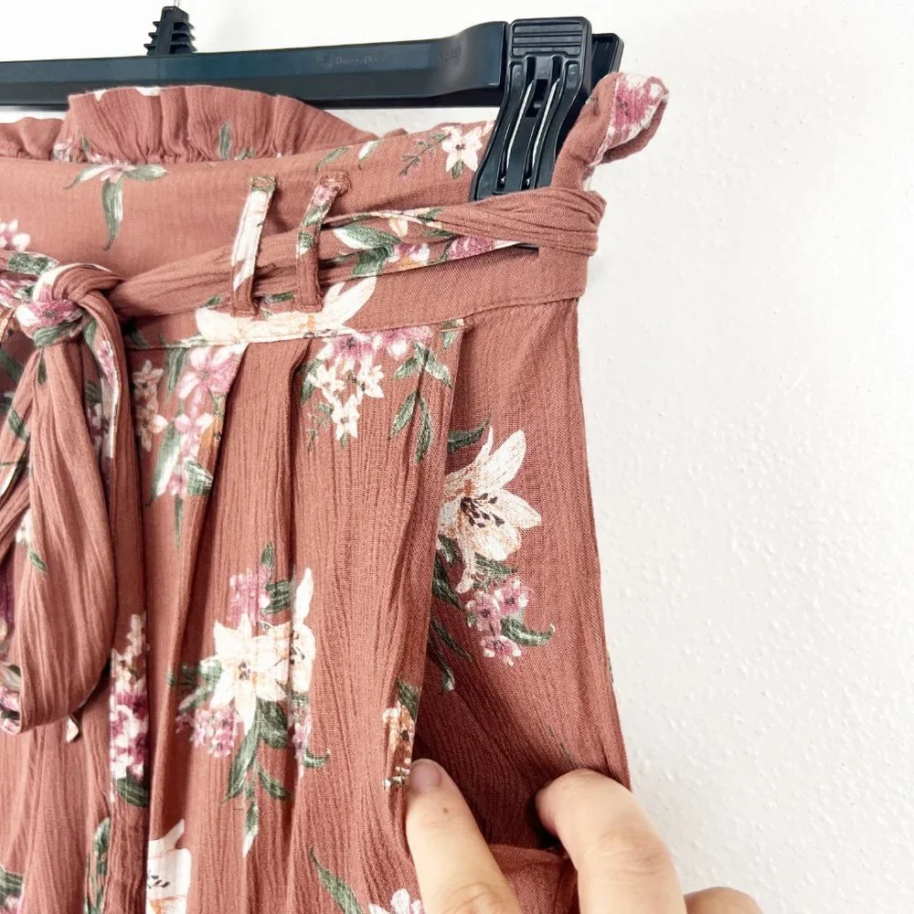 AMERICAN EAGLE Brown Floral Pencil High Rise Casual Paper Bag Waist Pants SMALL - Picture 8 of 10